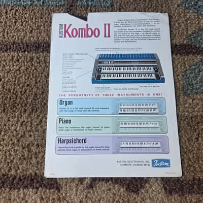 Vintage Circa 1971 Kustom Kombo II Organ / Piano Tuck and Roll Flyer! Rare, Original Case Candy, Paperwork! image 2
