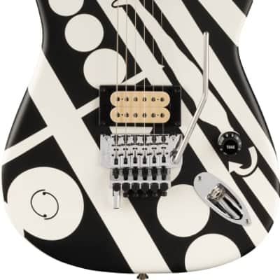 EVH EVH Striped Series Circles Electric Guitar. Maple Fingerboard, White and Black image 2