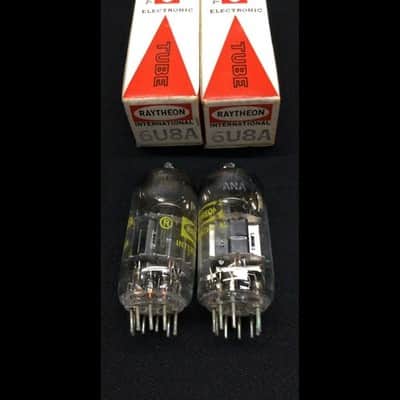 MATCHED PAIR RAYTHEON 6U8A Black Plate Vintage Vacuum Tubes TESTED 8.9666 image 3