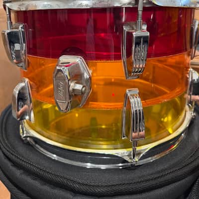 Vintage 1970s Ludwig Vistalite Tequila Sunrise 5-Piece Drum Kit w/ Matching Snare, Blue & Olive Badges, Cases, Tivoli Lighting System image 6