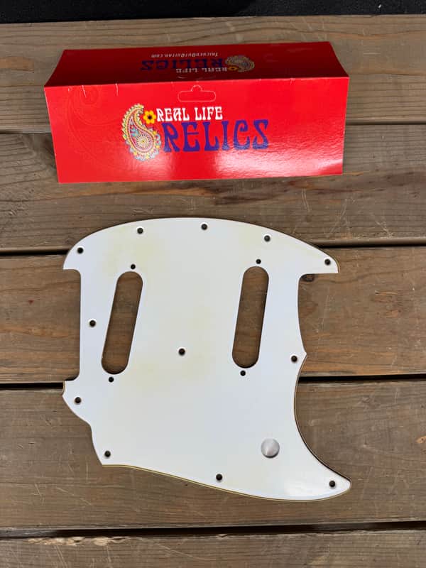 Real Life Relics Mustang Pickguard Aged White 3 Ply 12 Hole No Slider Switches.   (PGAJ3) image 1
