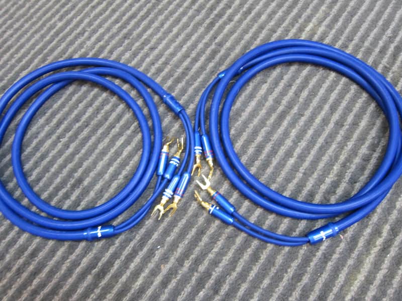 Pair Miova 8' Audiophile Heavy Gauge Speaker Cables, Gold Plated Spade Lugs, Highly Sheilded, Built + Attractive 2000s image 1