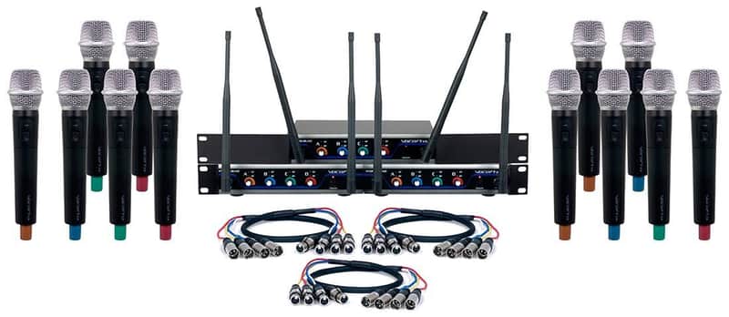VocoPro Wireless Microphone System with 12 Handheld Microphones, XLR Outputs, and 900MHz Frequency Band image 1
