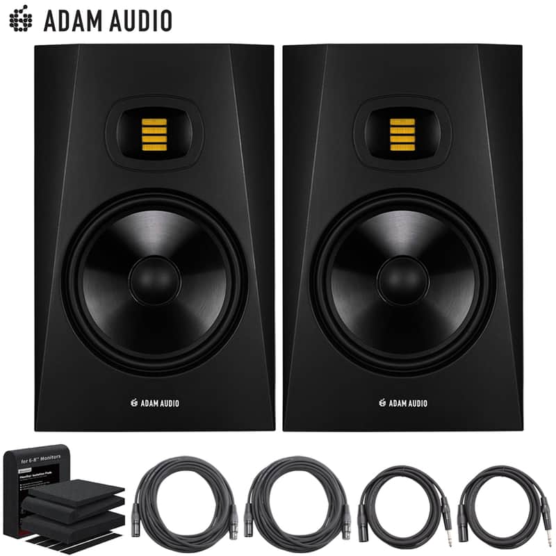 ADAM Audio T8V 8" Studio Monitor, Black (Pair) + Speaker Accessories Bundle image 1