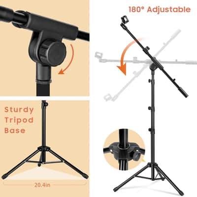 Tripod Microphone Stand Boom Arm Floor Mic Stand with Carrying Bag and 2 Mic Clips for Singing Performance Wedding Stage and Mic Mount CY0239 image 7