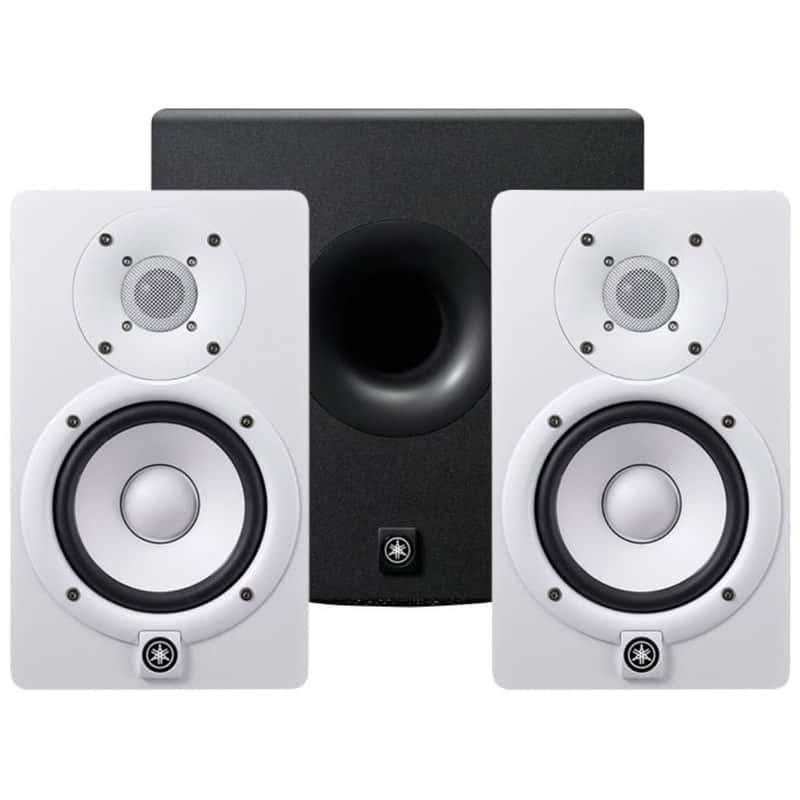 Yamaha HS5 Active Studio Monitor, White, Pair, with Yamaha HS8S Powered Studio Subwoofer image 1