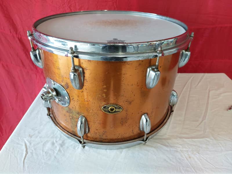 Slingerland Tom 15"X11" wood shell wrapped in copper 1973 - Copper Wrap over wood image 1