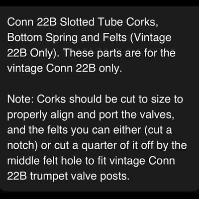 Conn 22B Slotted Tube Corks, Bottom Springs and Felts (Vintage Conn 22B only) image 4