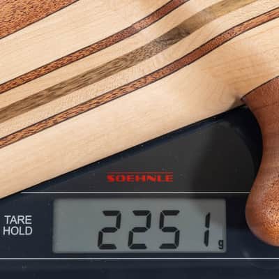 Mayones Cali 5 Fretless Mini 5A Quilted Mahogany - Trans Natural Matt image 13