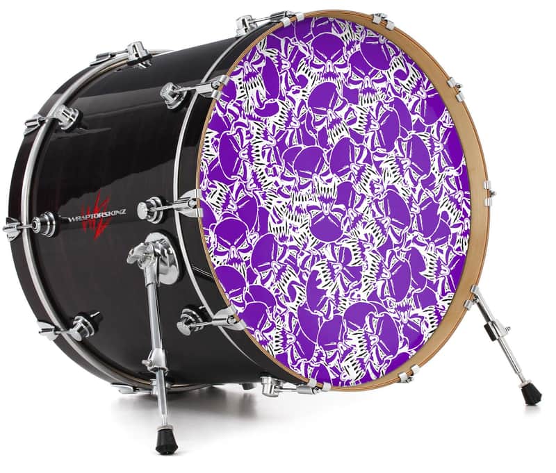 Skin Decal fits 26" Bass Kick Drums Scattered Skulls Purple image 1