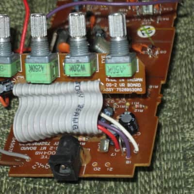 NOT working / For Repair / For parts / AS IS used Boss OS-2 CIRCUIT BOARD with circuit board components and INPUT, OUTPUT, & power jacks (NO: casing, LED, switch, bottom plate, knobs, nuts washers, screws & missing some wires) from around 2007 image 13