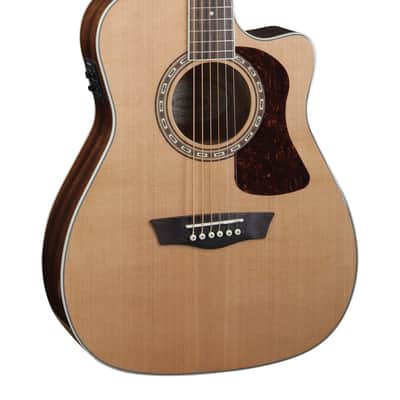 Washburn F11SCE Heritage 10 Series Folk Cutaway Acoustic Electric Guitar. Natural image 1
