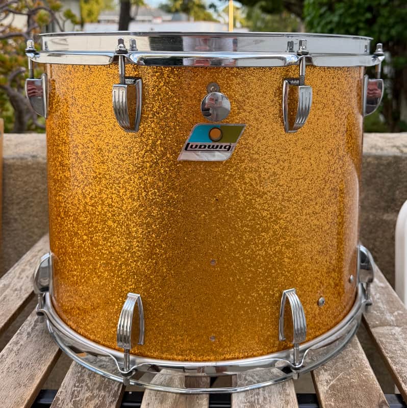 Ludwig Marching Snare / Tenor Drum 15x11” Blue Olive Badge 1970’s - Gold Sparkle image 1