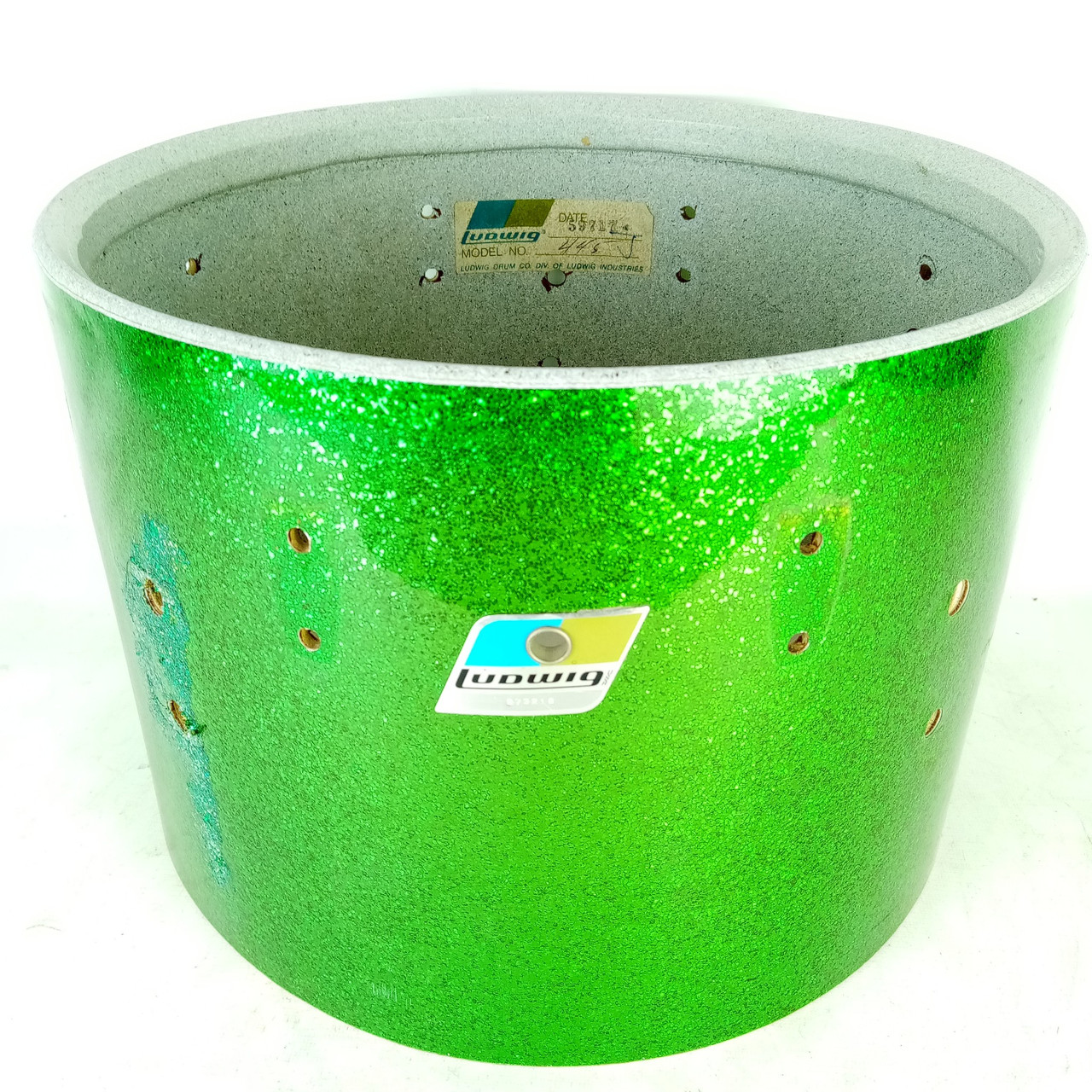 Ludwig 10x14" Green Sparkle Concert Tom Drum Shell 3Ply Maple 70s 8-Lug #873216 — main photograph