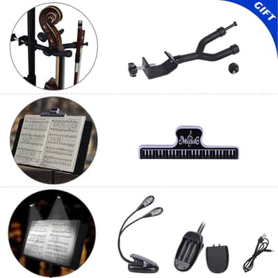 Sheet Music Stand with Violin Hanger, Portable Folding violin Stand, Foldable Music Stand for Sheet Music, Violin Music Stand with Carrying Bag, Light, Black image 5
