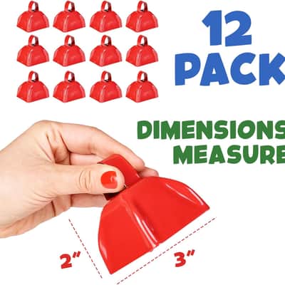 Metal Cowbell - 12 Pack, 3 Inch Red Cow Bells for Sporting Events, Cheering, Spirit, Loud Cow Bell Ideal Hand Percussion Cowbells Noise Makers for Sporting Events, Football Games, and Celebrations image 2