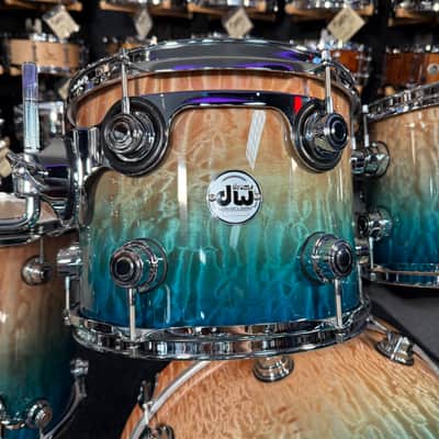 ~WOW!~ DW Collector's Series 333 Pure Maple 5-Piece 10/12/14/16/22 Drum Kit Set in Malibu Fade over Exotic Super Quilted Maple w/ Chrome Hardware image 8