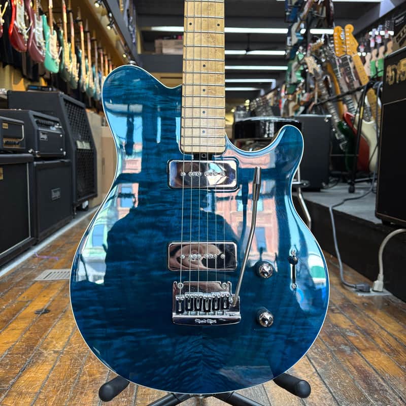 Ernie Ball Music Man Axis Super Sport MM90 Tremolo Electric Guitar 2012 Translucent Blue w/Hard Case image 1