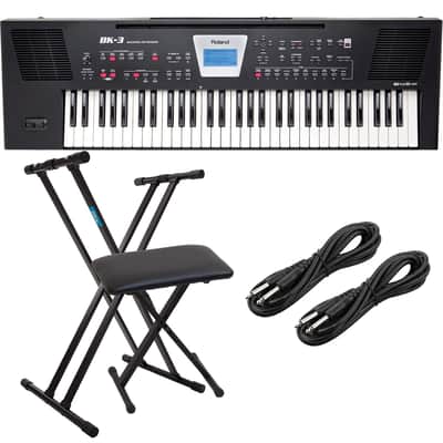Roland BK-3 Backing Keyboard (Black), Keyboard Stand, Bench, (2) 1/4 Cables Bundle