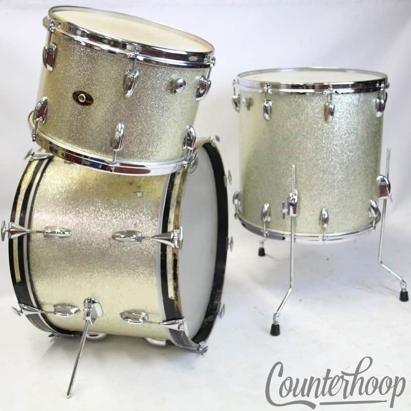 *Slingerland 20x14,13,16 Drum Set Silver Sparkle Vintage 60s 3Ply Bass/Tom/Floor image 1