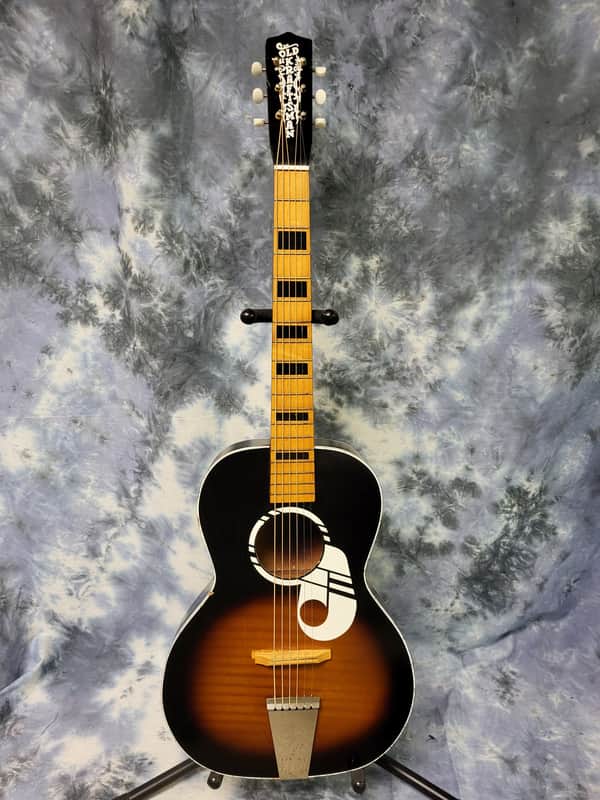 1960's Old Kraftsman by Kay Musical Note Faux Tiger Stripe Parlor Student Guitar Pro Setup New Strings Newer Gigbag image 1