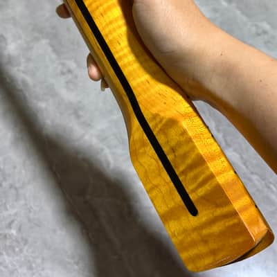 Big head 22Frets yellow Flame Maple Electric guitar Neck gloss DIY part image 4