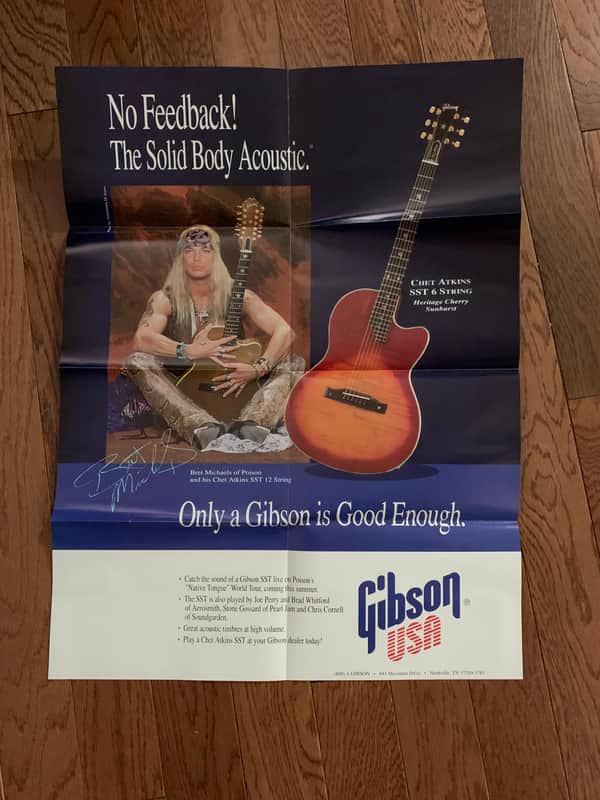 Gibson Acoustic Guitar Brochure Bret Michaels Poster 1993 SST Country Gentleman Tennessean Studio Classical Electric image 1