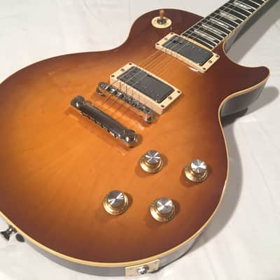 2000 Fuji-Gen Epiphone Japan Les Paul LPS-80 Long Tenon Honey Burst with Gibson Case, Headstock image 2
