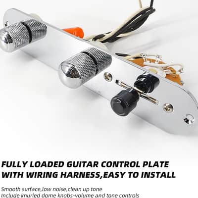 Guitar Control Plate Prewired 3-Way Switch 250K Large Potentiometers Knurled Volume Tone Controls Knobs for Tele/Telecaster Electric Guitar Parts Replacement image 2