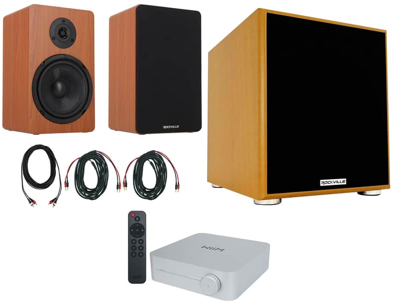 (2) Rockville RockShelf 68C 6.5" Wood Bookshelf Speakers+Bluetooth/Wifi Amp+Sub image 1