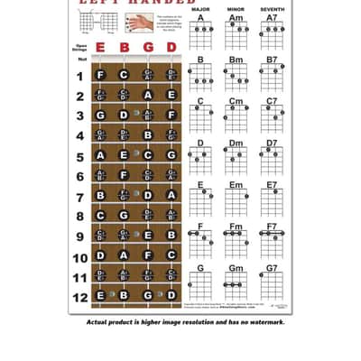 Laminated Left Handed Baritone Ukulele Chord & Notes Poster Chart 11x17 Beginner Easy Learn Book image 6