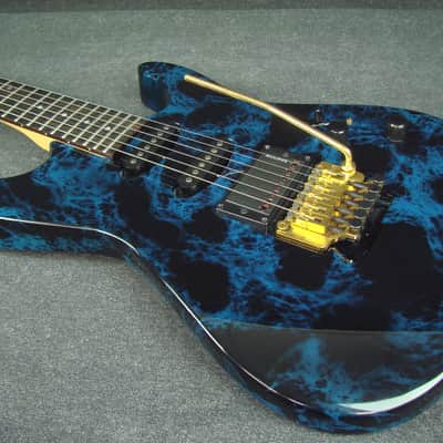 Shadow S-110 Blue/Black Swirl Finish Double Cutaway Electric Guitar W/Case image 4