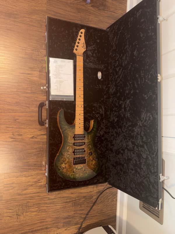 Suhr Custom modern s waterfall burl maple top black limba body image 1