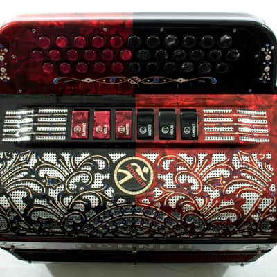 USED Hohner Anacleto Rey Del Norte TT FBbEb/GCF Accordion Black/Red (MINT) image 4