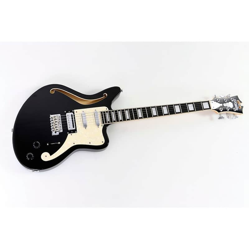 D'Angelico Premier Series Bedford SH Limited-Edition Electric Guitar with Tremolo Regular Black Flake image 1
