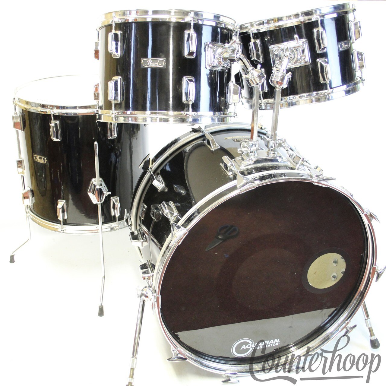 Pearl Wood-Fiberglass Drum Set 22,12,13,16 Jet Black Japan 70s Mahogany Shells* — main photograph