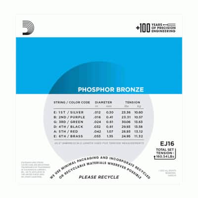 D'Addario EJ16 Phosphor Bronze, Light 12-53 Acoustic Guitar Strings image 3