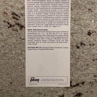 Vintage 1981 Gibson Victory MV-10 Spec Sheet! image 2