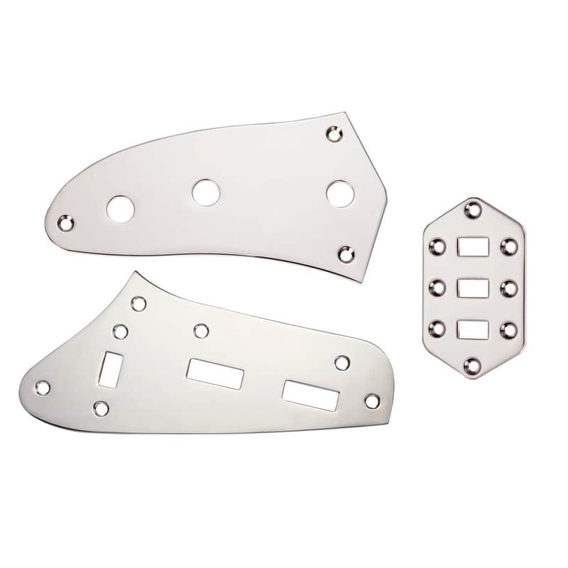Jaguar Guitar Upper & Lower Control Switch Plate Set fits Fender/Squier - Chrome image 1
