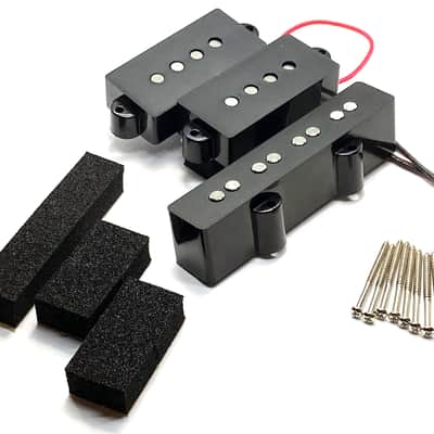 Dragonfire Vintage Alnico PJ Bass Pickup Set ~ 4 String PJ Bass Passive A5 Pickups, 4S PJ Set, Black image 1