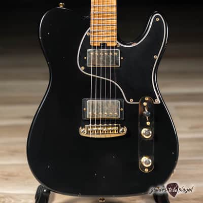 Shabat Lion Special Mahogany Humbucker Guitar w/ Flame Maple Neck – Black image 2