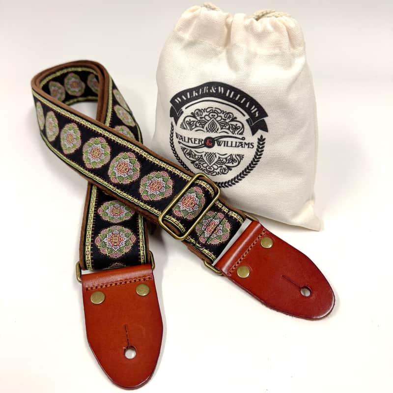 Walker & Williams H-46 Vintage Series Plush Back, Black Lotus Woven Strap w/Chestnut Ends image 1