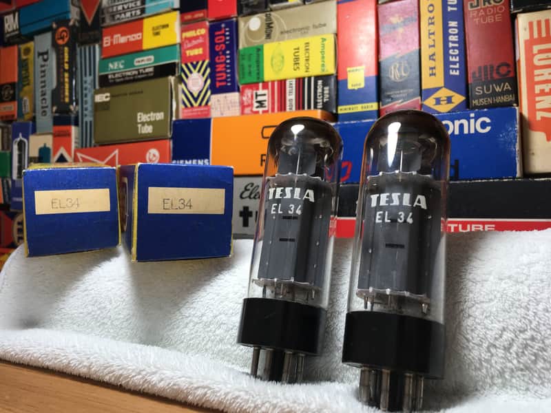 2x Vintage OEBox Tesla Dual OO 6CA7 EL34 WeldPlate PowerTubes ~ Mullard/Telefunken Alternative ~ High Resolution 3D Presence Natural Vocals Great Bass Depth ~ Classic WarmTone Audio ~ Several Pairs In Stock! image 1