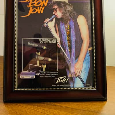|Original| 1987 Peavey Promotional Ad Featuring Jon Bon Jovi with PVM Series Mic |Framed| image 1