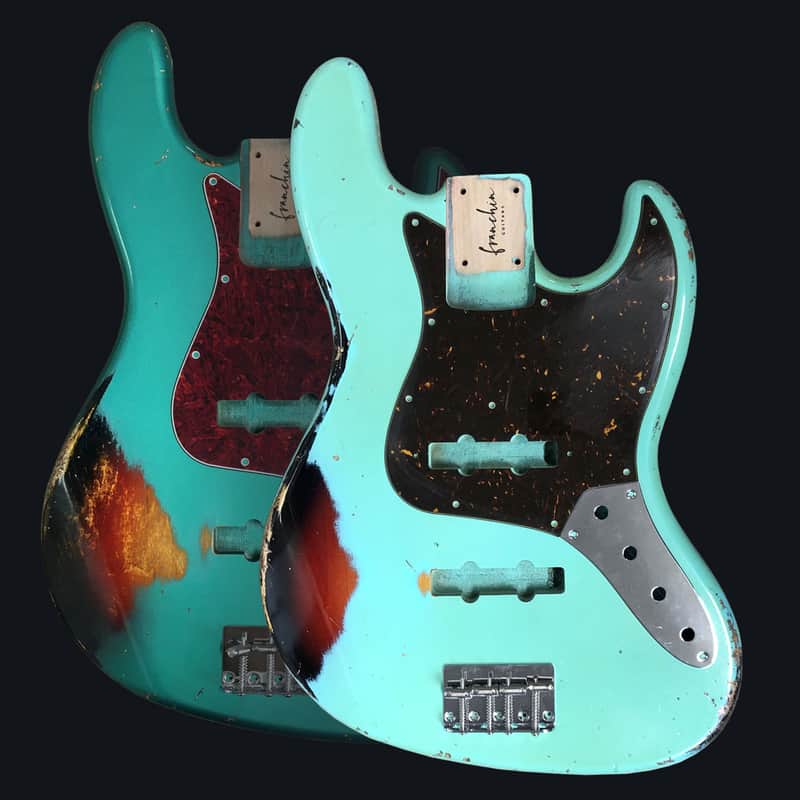 Made to Order - FRANCHIN Uranius bass body Relic Aged 100% Nitro Lacquer COLOR OVER COLOR (Sunburst/ Black/ White/ Blue/ Green/ Yellow/ Red/ Pink/ Burgundy/ Purple/ Gold/ Silver, etc.) Basswood Poplar Jazz-Bass Style Made in Italy image 1