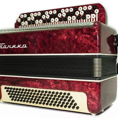 Bayan Accordion Tonica, Button Accordion Instrument 100 Bass, New Straps, Concertina B System, Soviet Harmonica in Tune, 2693 image 5