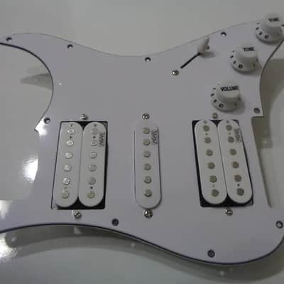 Handmade prewired HSH neodymium Strat pickguard with HB split switch TR BL and mid PU cutoff switch. image 2