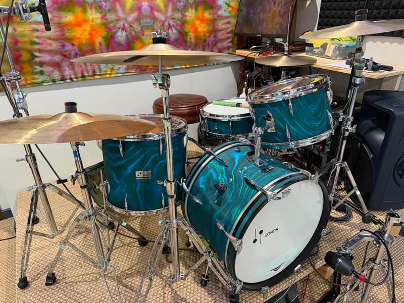 Sonor Tear Drop - Chicago 1966 - Blue/Green Turquoise Satin Flame image 1