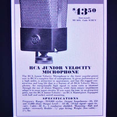 Vintage 1940's RCA 74-B Junior Velocity Ribbon Microphone w period Atlas DS-7 desk stand prop repair display image 2