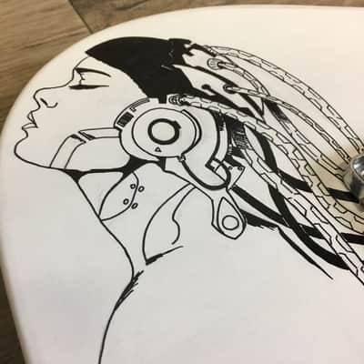 FRANCHIN Mars guitar body White Black Ink Handmade Indie Drawing Relic Aged Alder T-Style Made in Italy - Stock piece #11751221 image 7
